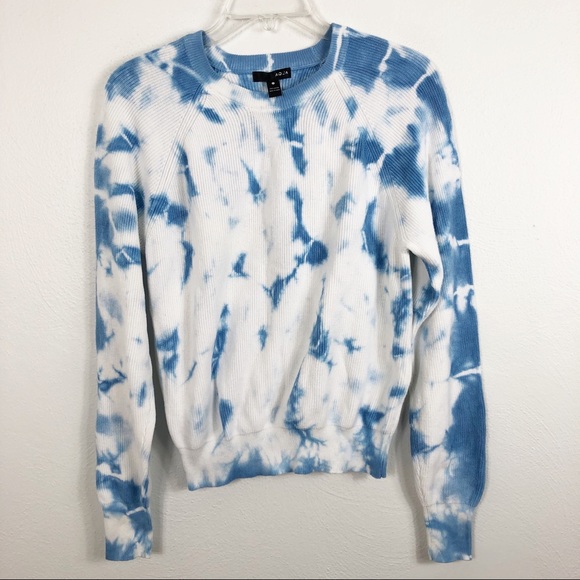 Aqua Sweaters - Aqua Cloud Tie Dye Long Sleeve Ribbed Crewneck Sweater